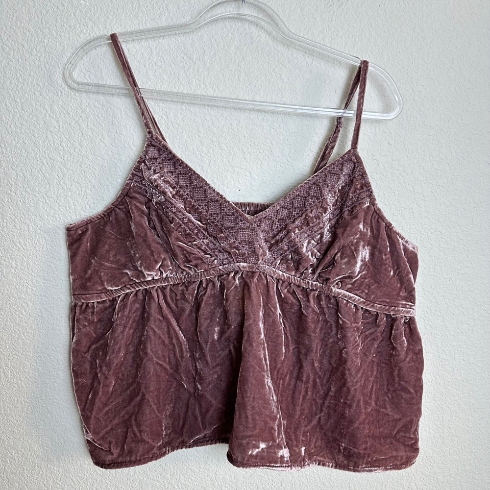 Lucky Brand Womens Mauve Velvet Embroidered Empire Waist Camisole Top XL 7W46267